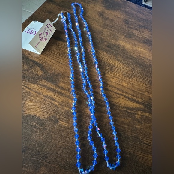 Vintage Charles Marchant Blue Aurora Crystal Hand Cut Long Opera Bead Necklace - Picture 4 of 11